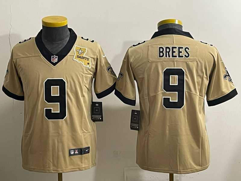 Youth 2025 New Orleans Saints #9 Bress golden Limited NFL Jersey style 01->youth nfl jersey->Youth Jersey